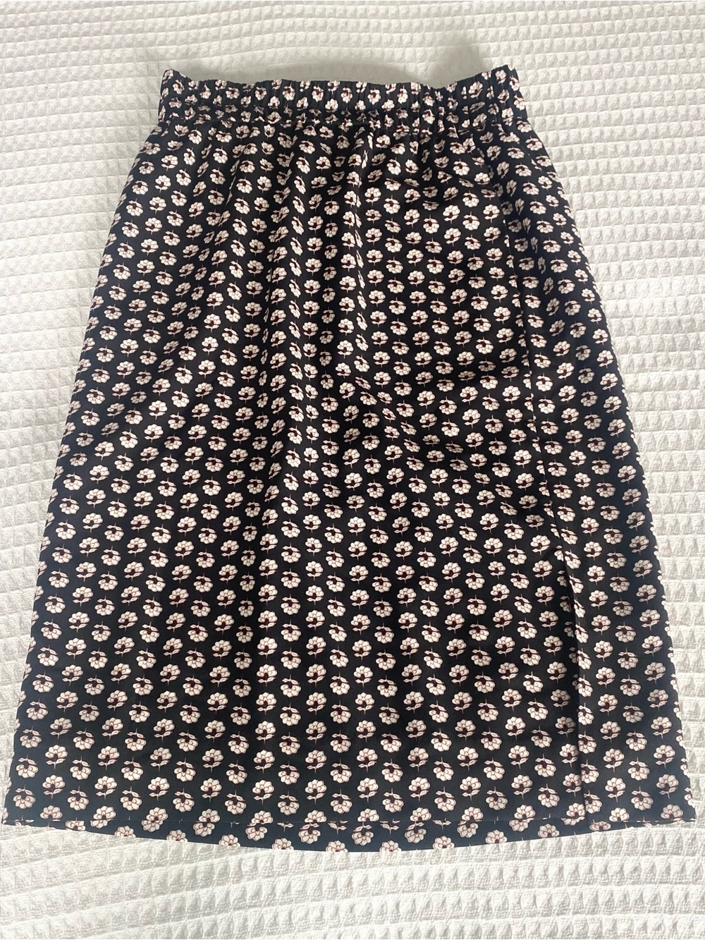 J. Crew factory Black pull-on Midi Skirt with Cream Floral Print XS